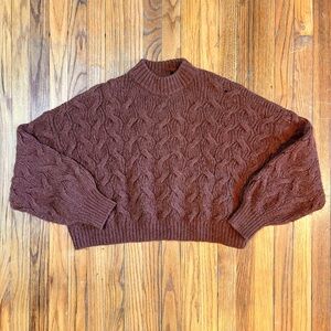 Chocolate Brown Cropped Cable Knit Pullover ‘Lizzie Sweater’ by Weekday - Small